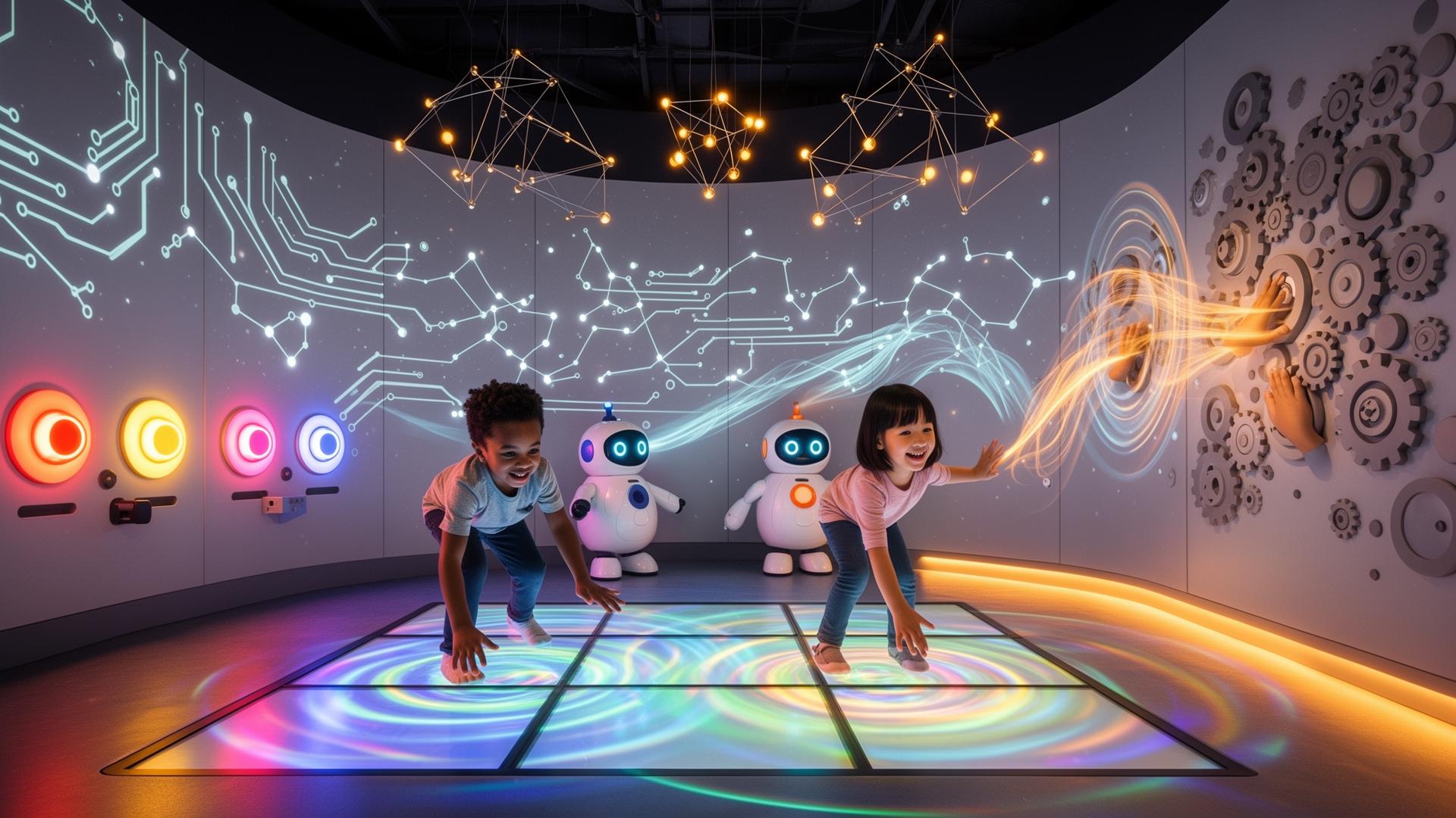Innovation Orbit A screen-free, tactile introduction to technology: friendly mascot robots, pressure-sensitive light tiles, and oversized cause-and-effect buttons that build early computational thinking through play.